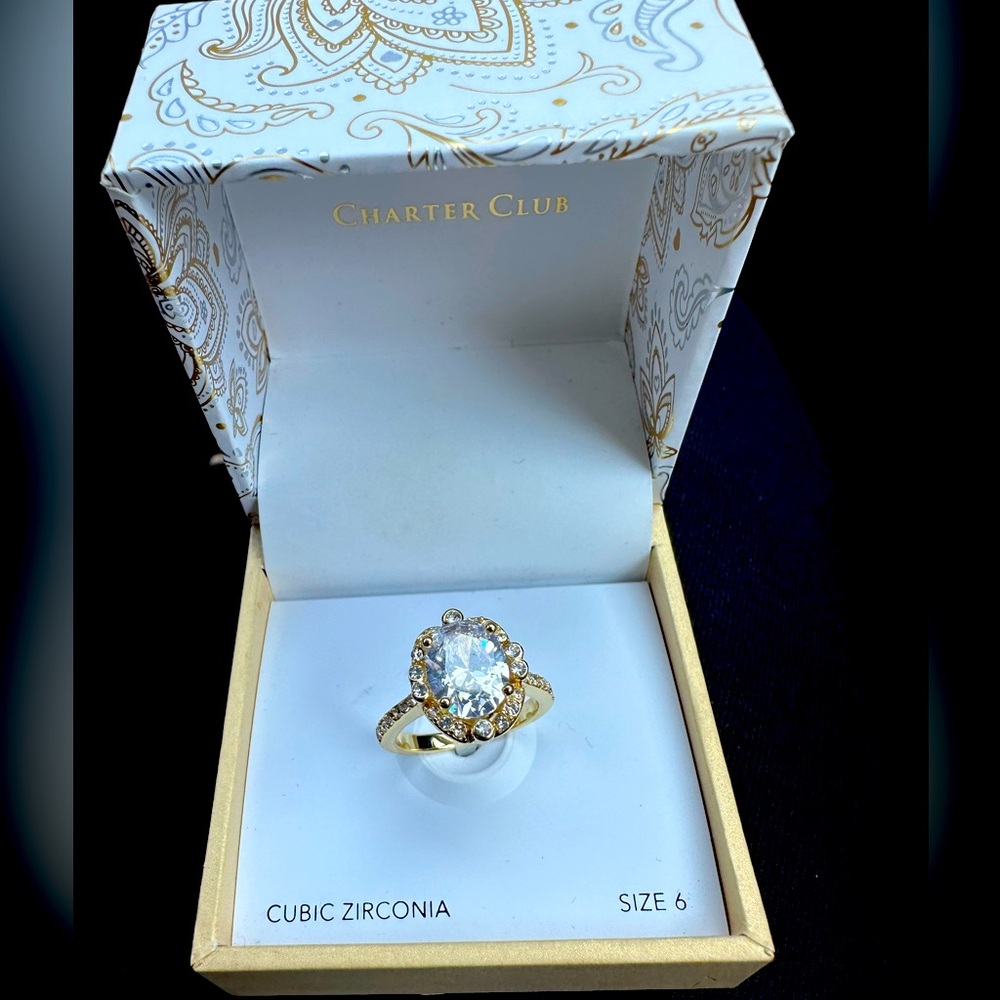 NIB Charter Club Cubic Zirconia Gold Plates Ring Size 6 Macy’s